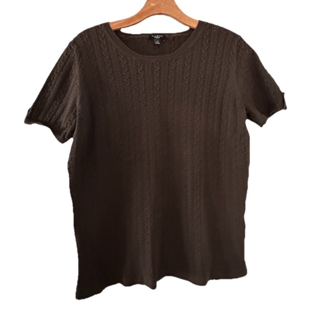 Talbots Woman's Brown Short Sleeve Cable Knit Sweater Size 1X Minimalist Capsule